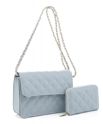 2in1 Quilted Crossbody Bag Wallet Set XB20141 BLUE